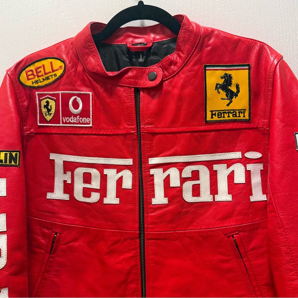 Handmade Vintage Ferrari Racing Vegan Leather Crop Jacket Red Formula1 Size XS/S - Picture 4 of 6